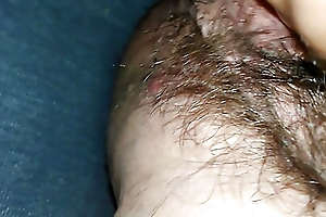 Extremely hairy love tunnel  filmed stroking