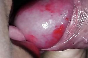 Close-up of oral job about lips